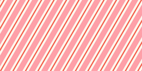 Christmas Candy Cane striped seamless pattern. Xmas traditional gift wrapping texture. Pink caramel diagonal print. Festive peppermint candycane. Seasonal decoration. Vector illustration background