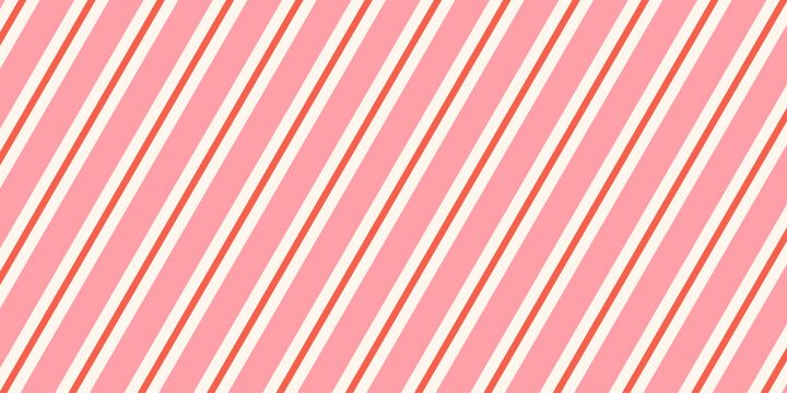 Christmas Candy Cane striped seamless pattern. Xmas traditional gift wrapping texture. Pink caramel diagonal print. Festive peppermint candycane. Seasonal decoration. Vector illustration background