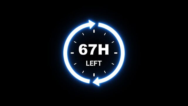 Bright blue clock timer indicating 67 hours left on a black backdrop countdown