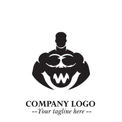 Man With Muscle Logo Symbol in Black on White Background for Strong Bold Fitness Branding Design Art