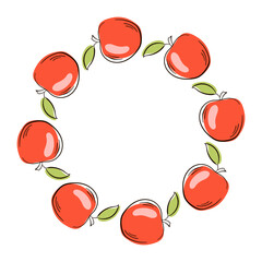Apple red wreath in flat style isolated on a white background.