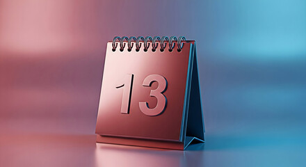 Desk calendar displaying the number thirteen in a studio setting with gradient lighting creating a modern and minimalist aesthetic perfect for reminders schedules or daterelated concepts