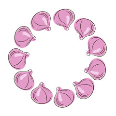 Fig fruit wreath in flat style. Hand drawn illustration Isolated on white background for vegetarian card.