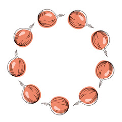 Onion wreath in flat style isolated on white background. Design for vegan flyer.