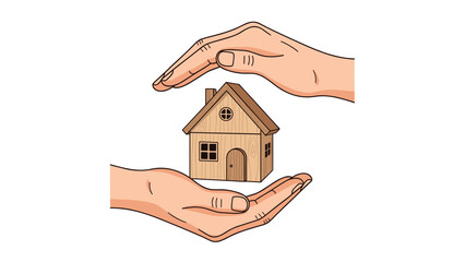 Protecting home with care and compassion represented by hands cupping a cute house, ideal for real estate or insurance campaigns