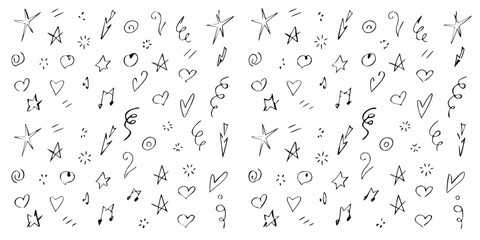 Hand drawn doodle pattern with stars hearts music notes and lightning bolts © Milton