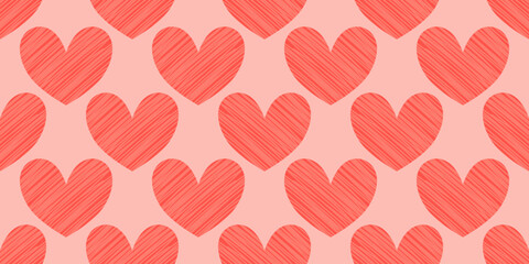 Simple hand-drawn red heart pattern on a soft pink background