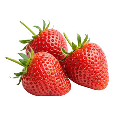 Three ripe strawberries isolated on transparent background