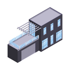 Isometric cottage icon. Suburb house composition vector illustration. Infographic element representing suburban building. Private house enterprises of real estate