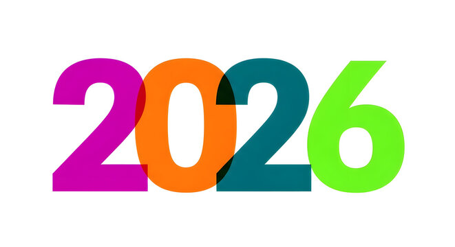 Colorful overlapping text '2026' on a white background, representing the future