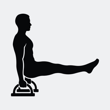 Silhouette man doing l-sit on parallettes calisthenics vector illustration