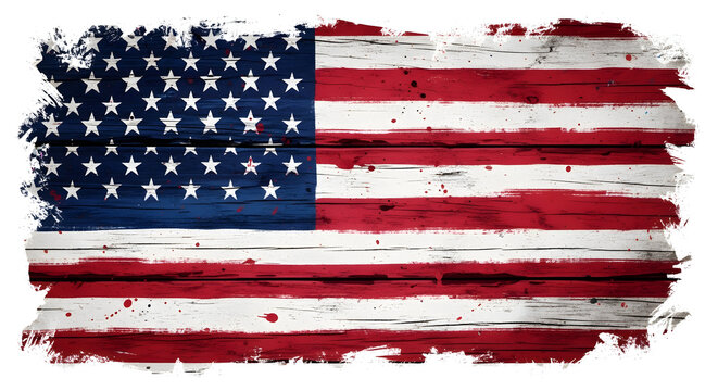 Distressed american flag on wooden texture, grunge style, patriotic concept
