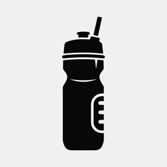 Silhouette water bottle with straw black and white vector illustration