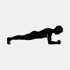 Silhouette woman doing plank position exercise fitness vector illustration