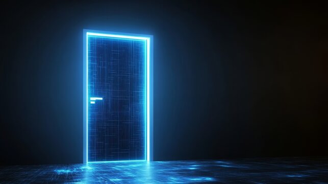Futuristic Doorway Opening to a Digital World of Virtual Reality and Technological Advancements.