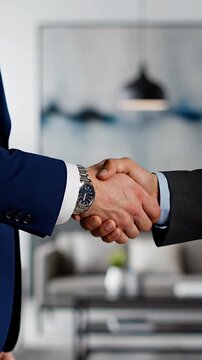 Close-up of a professional business handshake between two corporate partners in a modern office symbolizing successful agreement trust and future collaboration
