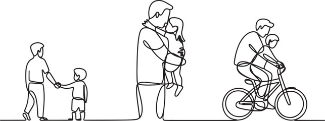 Continuous one-line drawing illustration of a father with his child