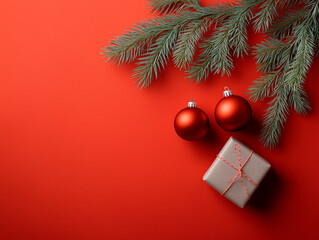 Christmas decor on a red uniform background