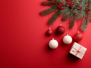 Christmas decor on a red uniform background