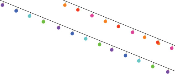 multicolored glowing bulbs isolated on transparent background. Festive holiday light string decoration