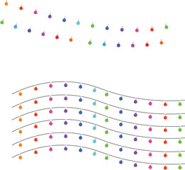 multicolored glowing bulbs isolated on transparent background. Festive holiday light string decoration