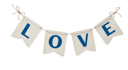 Love banner with blue letters isolated on transparent background