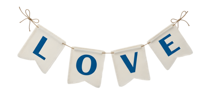 Love banner with blue letters isolated on transparent background
