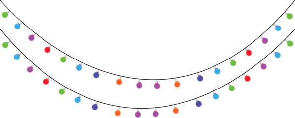 multicolored glowing bulbs isolated on transparent background. Festive holiday light string decoration