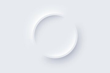 Neumorphic white round web button. Soft glowing circular UI element in modern neomorphism style. Abstract 3D button with subtle shadows and light effects. Minimalist digital vector illustration