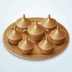 Ornate Serving Set with Intricate Detailing on a Decorative Tray