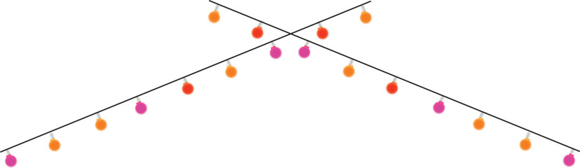 multicolored glowing bulbs isolated on transparent background. Festive holiday light string decoration