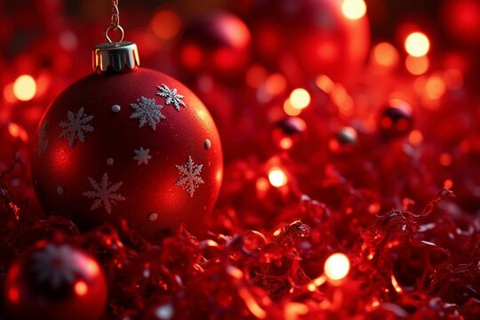 Bolas de navidad, Imagen navide&ntilde;a con decoraci&oacute;n festiva, &aacute;rbol de Navidad, luces c&aacute;lidas y ambiente acogedor. Dise&ntilde;o ideal para felicitaciones, tarjetas de Navidad, invitaciones y proyectos creativos