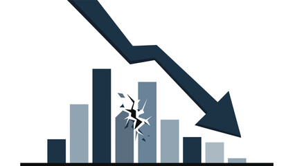 Dramatic economic downturn shown with a falling arrow and a breaking graph, signaling recession and financial loss with a business challenge