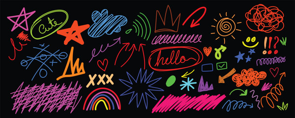 Colorful Kids Doodle Land, Fun Cartoon Garden Sheet, Playful Rainbow Sketches