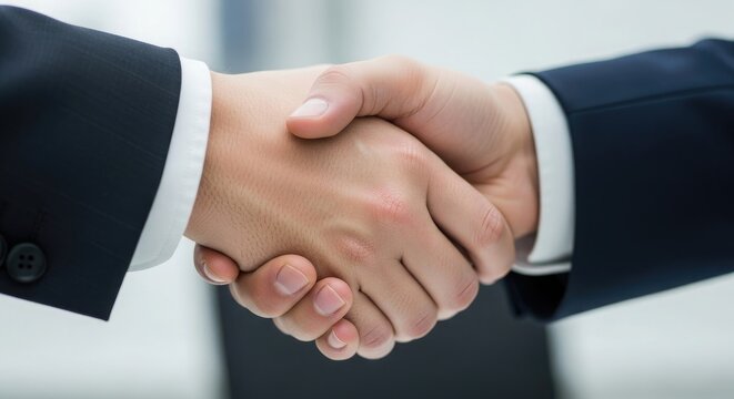 Business handshake between partners as greeting dealing concept
