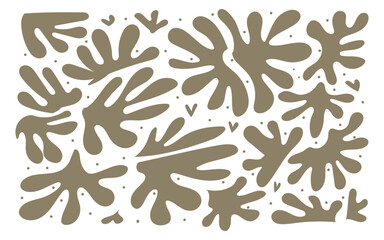 Bold Leaf Shape Pattern, Organic Foliage Silhouettes, Natural Tan Foliage Art
