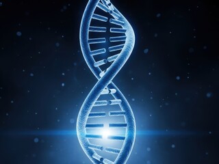 Glowing blue dna double helix against a dark starry background