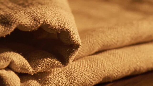 Closeup of folded textured tan fabric with dramatic lighting