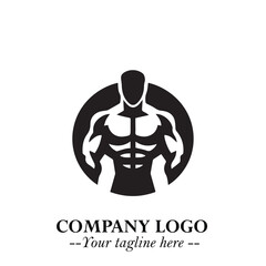 Man With Muscle Logo Symbol in Black on White Background for Strong Bold Fitness Branding Design Art