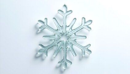 Transparent glass snowflake on a white background, winter holiday concept