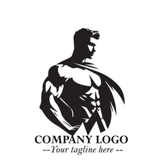 Man With Muscle Logo Symbol in Black on White Background for Strong Bold Fitness Branding Design Art