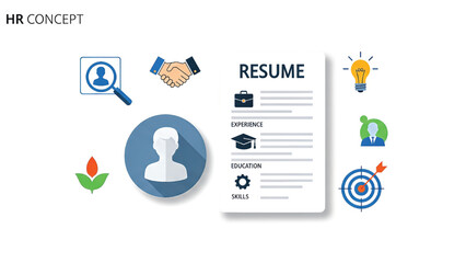 HR concept illustration showing recruitment, job search, and success