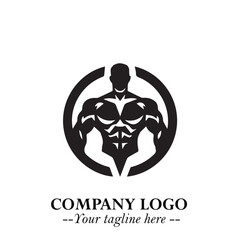 Man With Muscle Logo Symbol in Black on White Background for Strong Bold Fitness Branding Design Art