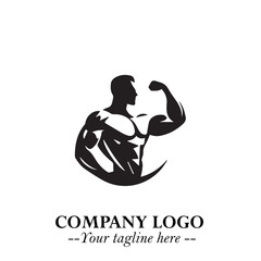 Man With Muscle Logo Symbol in Black on White Background for Strong Bold Fitness Branding Design Art
