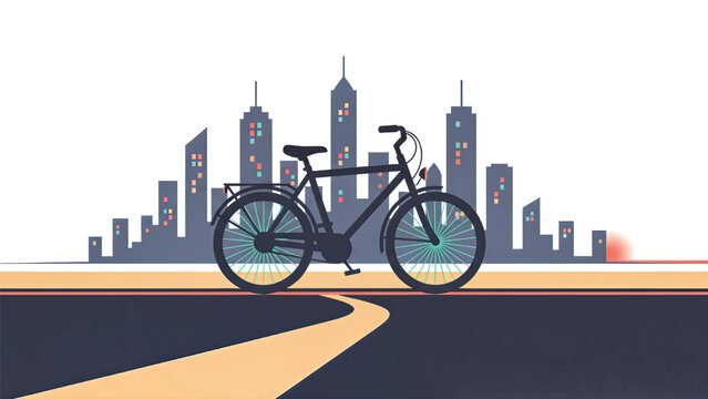 Cycling through a vibrant cityscape at sunset, a bicycle symbolizes eco-friendly urban transport and a healthy lifestyle - Powered by Adobe