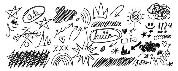 Black White Garden Study, Floral Doodle Artboard, Line Nature Sketch Scene