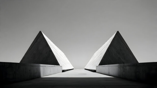 A rooftop silhouette composed of two clean triangular forms creating mirrored symmetry under clear sky