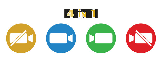 Video Camera and Muted Recording Status Icons, Communication and multimedia symbols in circles