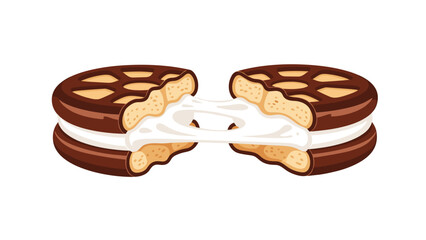 Indulge in sweet nostalgia with a delicious sandwich cookie, creamy filling pulling apart, perfect for dessert lovers everywhere