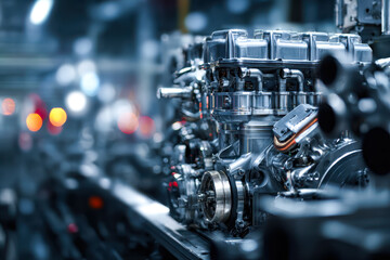 Fototapeta premium Precision-engineered automotive engine in a high-tech manufacturing facility